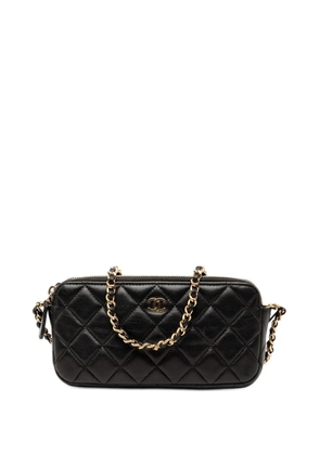 CHANEL Pre-Owned 2017-2018 CC Quilted Lambskin Double Zip Clutch With Chain crossbody bag - Black