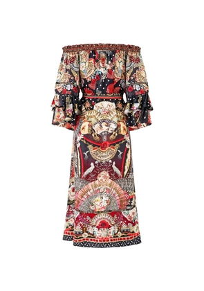 Camilla Daughters of duende off-shoulder ruffled-sleeve midi dress - Black