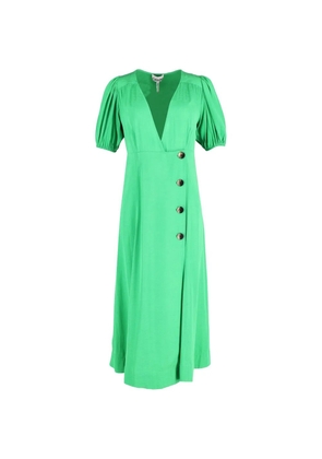 GANNI puffed-sleeve V-neck midi dress - Green