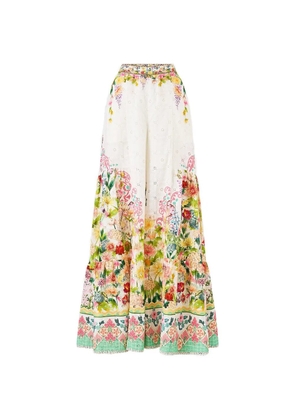 Camilla tiered-panels floral-print cotton trousers - White
