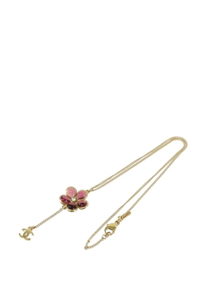 CHANEL Pre-Owned 2007 CC Gold Plated Rhinestone Gripoix Flower Pendant Necklace costume necklace