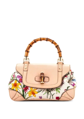 Gucci Pre-Owned Bamboo Top Handle Flap Bag Flora Canvas Medium satchel - Neutrals