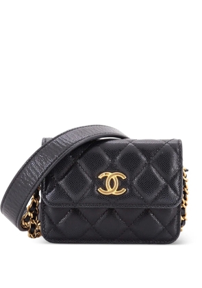 CHANEL Pre-Owned Twist Your Buttons Flap Coin Purse with Chain Quilted Shiny Caviar crossbody bag - Black