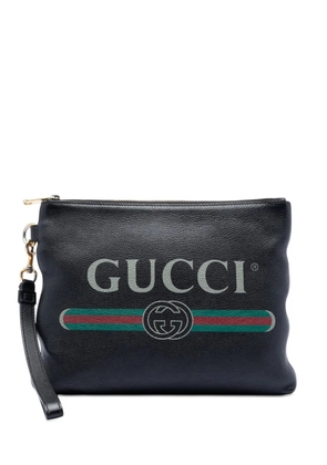 Gucci Pre-Owned 2016-2026 Leather Logo clutch bag - Black