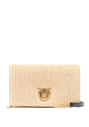 PINKO raffia bird-appliqué shoulder bag - Neutrals