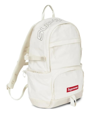 Supreme logo-plaque denim backpack - White