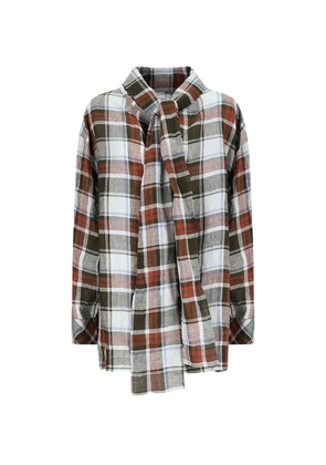 MARBELL Kendall plaid tie blouse - Brown
