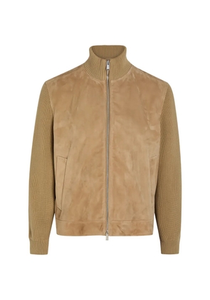 BOSS knit-sleeves suede jacket - Neutrals