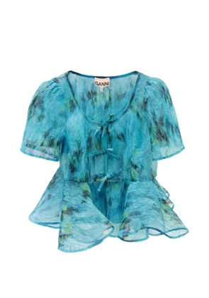 GANNI printed peplum blouse - Blue