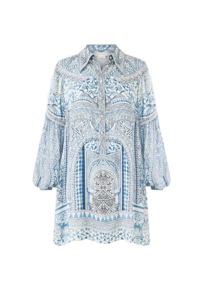 Camilla The Hum of the Alhambra blouson-sleeve shirt mini dress - Blue