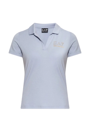 Ea7 Emporio Armani embellished-logo polo-collar T-shirt - Blue