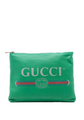 Gucci Pre-Owned 2016-2026 Medium Leather Logo Portfolio clutch bag - Green