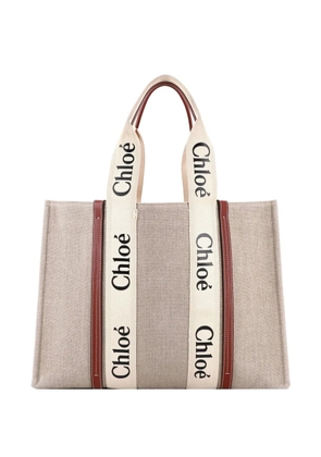Chloé Pre-Owned Woody Canvas with Leather Large tote bag - Brown