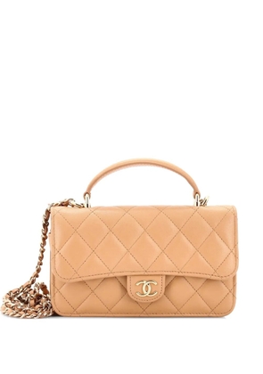CHANEL Pre-Owned Classic Top Handle Flap Phone Holder with Chain Quilted Lambskin crossbody bag - Neutrals