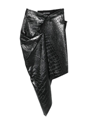 Junya Watanabe crocodile-effect asymmetric skirt - Black