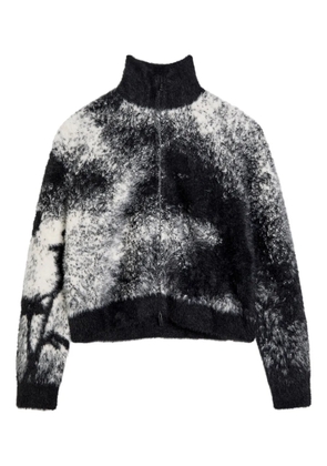 High zip-up patterned cardigan - Black