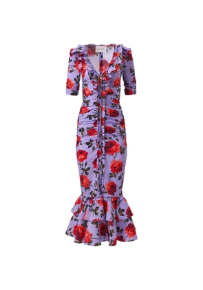 Carolina Herrera rose-print ruched midi dress - Purple