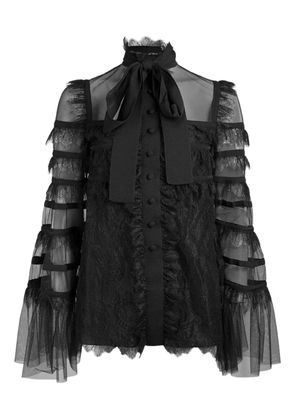Elie Saab lace-trimmed tulle blouse - Black