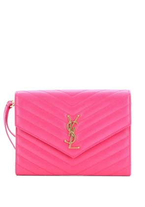 Saint Laurent Pre-Owned Classic Monogram Envelope Wristlet Matelasse Chevron Leather clutch bag - Pink