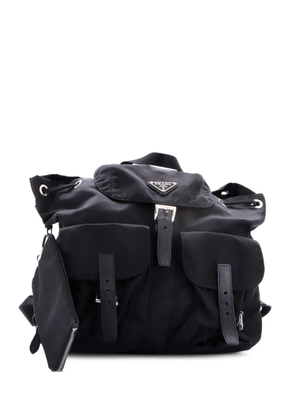 Prada Pre-Owned Vela Double Front Pocket Tessuto with Saffiano Leather Medium backpack - Black