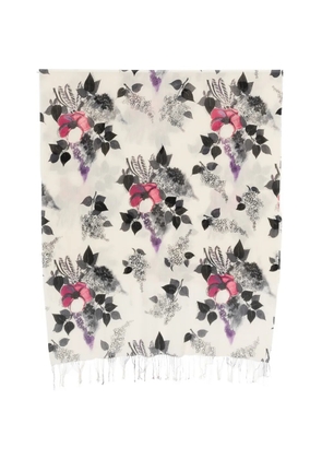 Roberto Cavalli floral-print fringed scarf - Neutrals