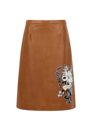 Marni floral intarsia leather skirt - Brown