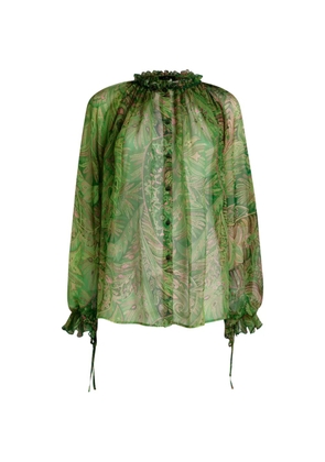 ETRO ruffled paisley-pattern shirt - Green