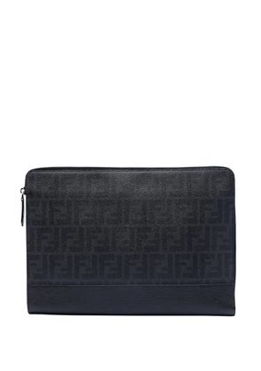 Fendi Pre-Owned 2010-2025 Leather Trimmed Zucca Coated Canvas clutch bag - Black