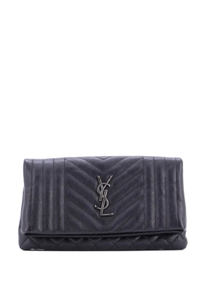 Saint Laurent Pre-Owned Classic Monogram Fold Over Mixed Matelasse Leather clutch bag - Black