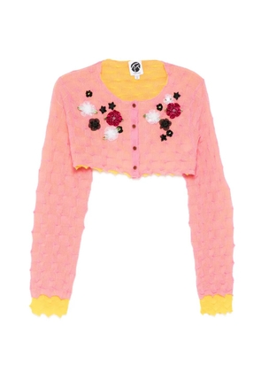 YANYAN KNITS crop floral appliqué cardigan - Pink