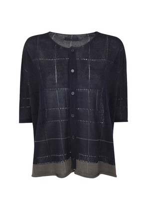 Y's grid button cardigan - Blue