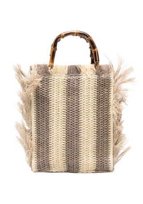 la milanesa Lilium fringed bamboo-handle tote bag - Neutrals