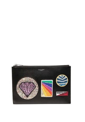 Saint Laurent Pre-Owned 2016 Leather Multi Patch Zip Pouch clutch bag - Black