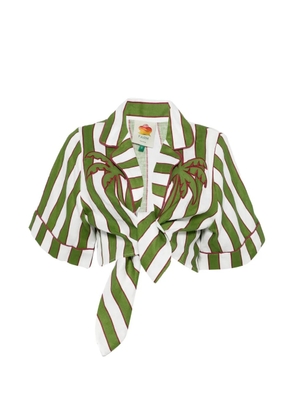 FARM Rio striped short-sleeve cropped blouse - Green