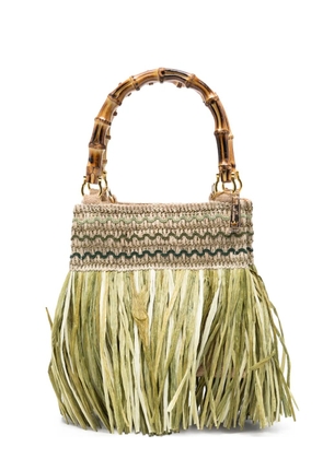 la milanesa small Calla bamboo-handle fringe tote bag - Green