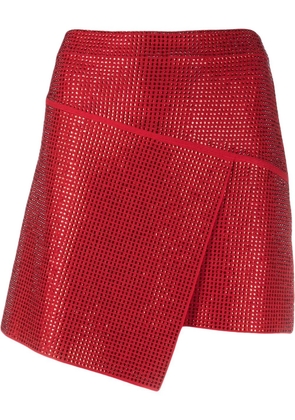 ANDREĀDAMO asymmetrical crystal-studded wrap skirt - Red