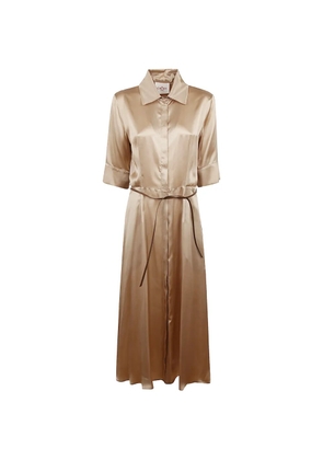 CRIDA collared belted midi dress - Neutrals