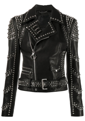 Philipp Plein pierced biker jacket - Black
