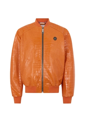Philipp Plein embossed-leather bomber jacket - Orange