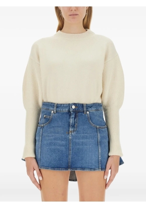 Alexander McQueen puffed-sleeve crewneck wool sweater - Neutrals