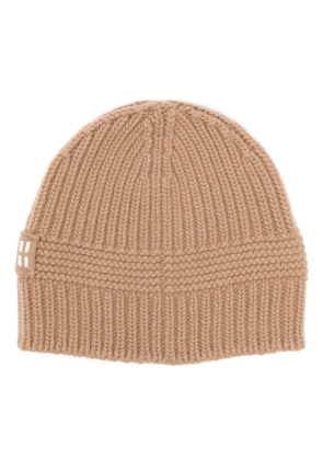 Miu Miu intarsia-logo ribbed beanie - Brown