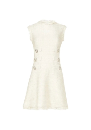 Costarellos Villie crystal-buttons tweed mini dress - Neutrals