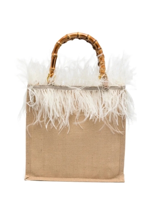 la milanesa medium Violetta feather bamboo-handle tote bag - Neutrals
