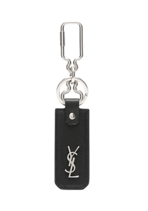 Saint Laurent Cassandre-plaque leather keyring - Black