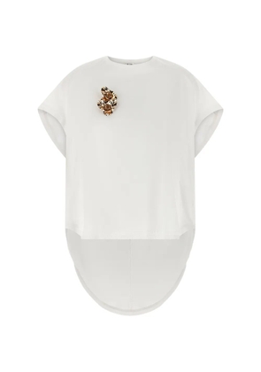 DI.LA3 PARI' floral brooch crew-neck T-shirt - White
