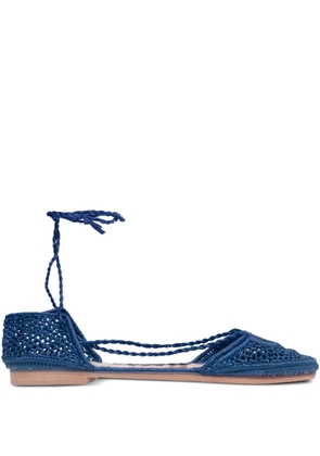 SLO_HAND_MADE lace-up raffia ballet flats - Blue