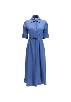 CRIDA Baldo collared tie-detail midi cotton dress - Blue