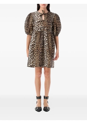GANNI puff-sleeved mini dress - Neutrals