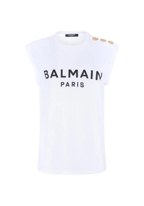 Balmain printed button-embellished tank top - White
