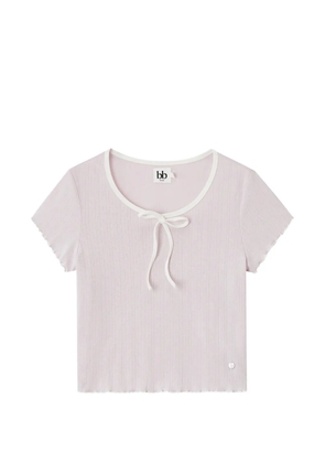 b+ab tie-neckline ruffled-trim T-shirt - Purple